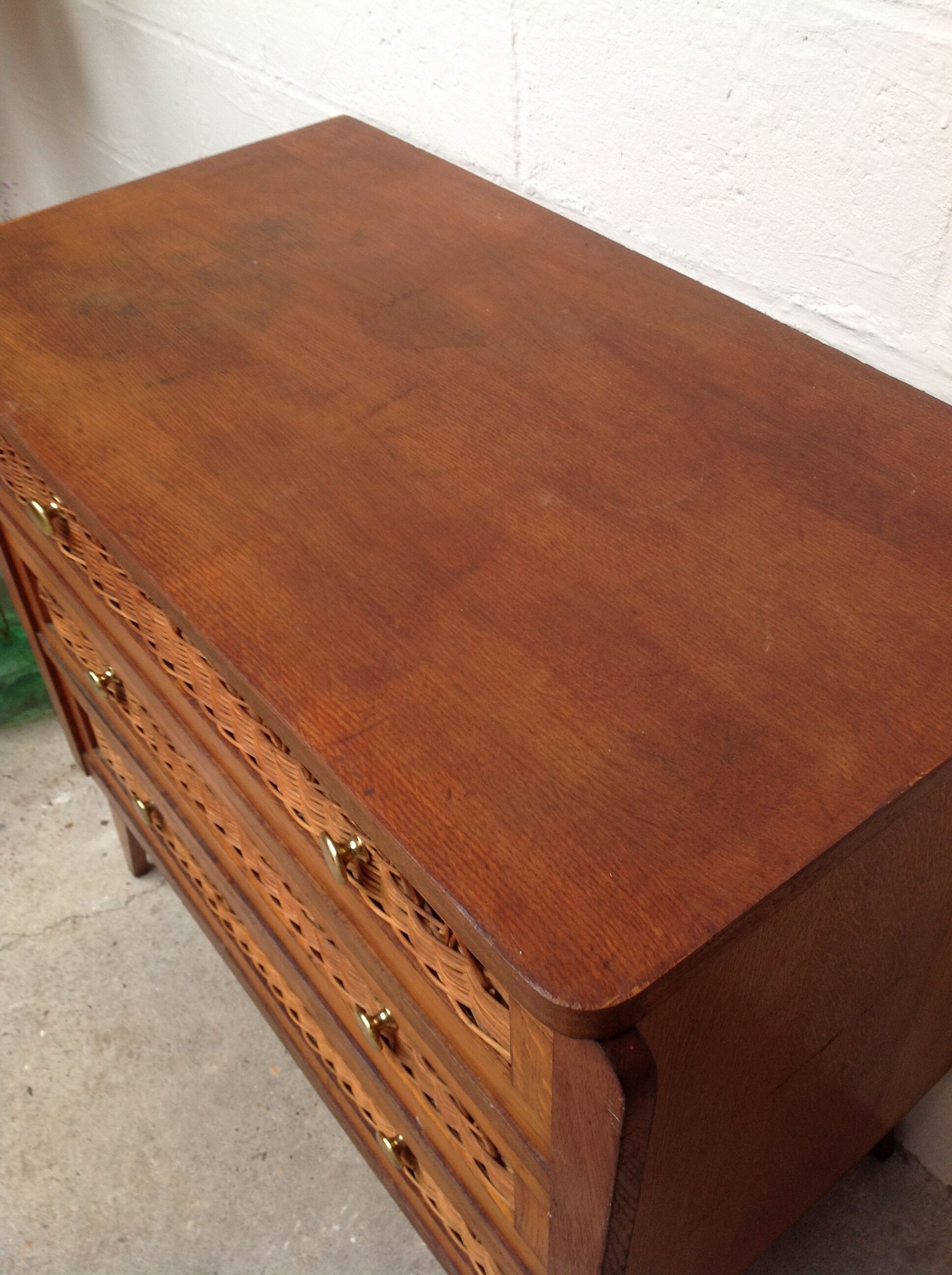 Vintage wooden and rattan dresser
