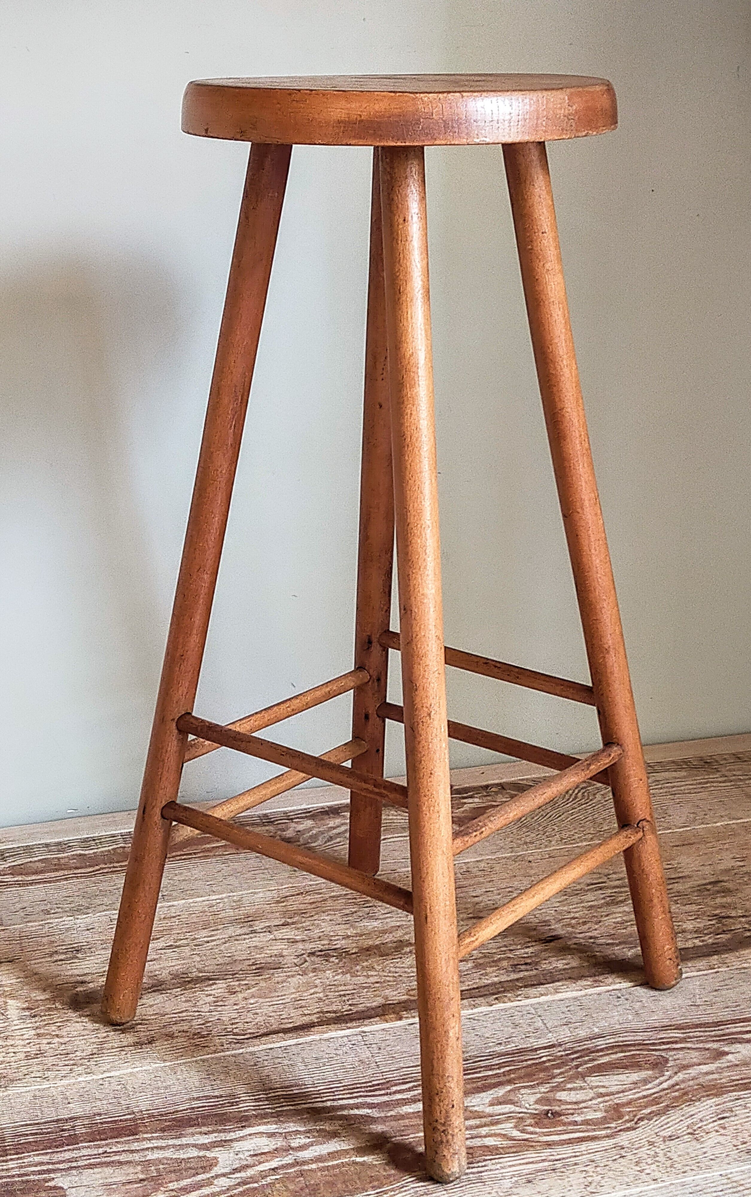 Vintage solid blond wood bar stool