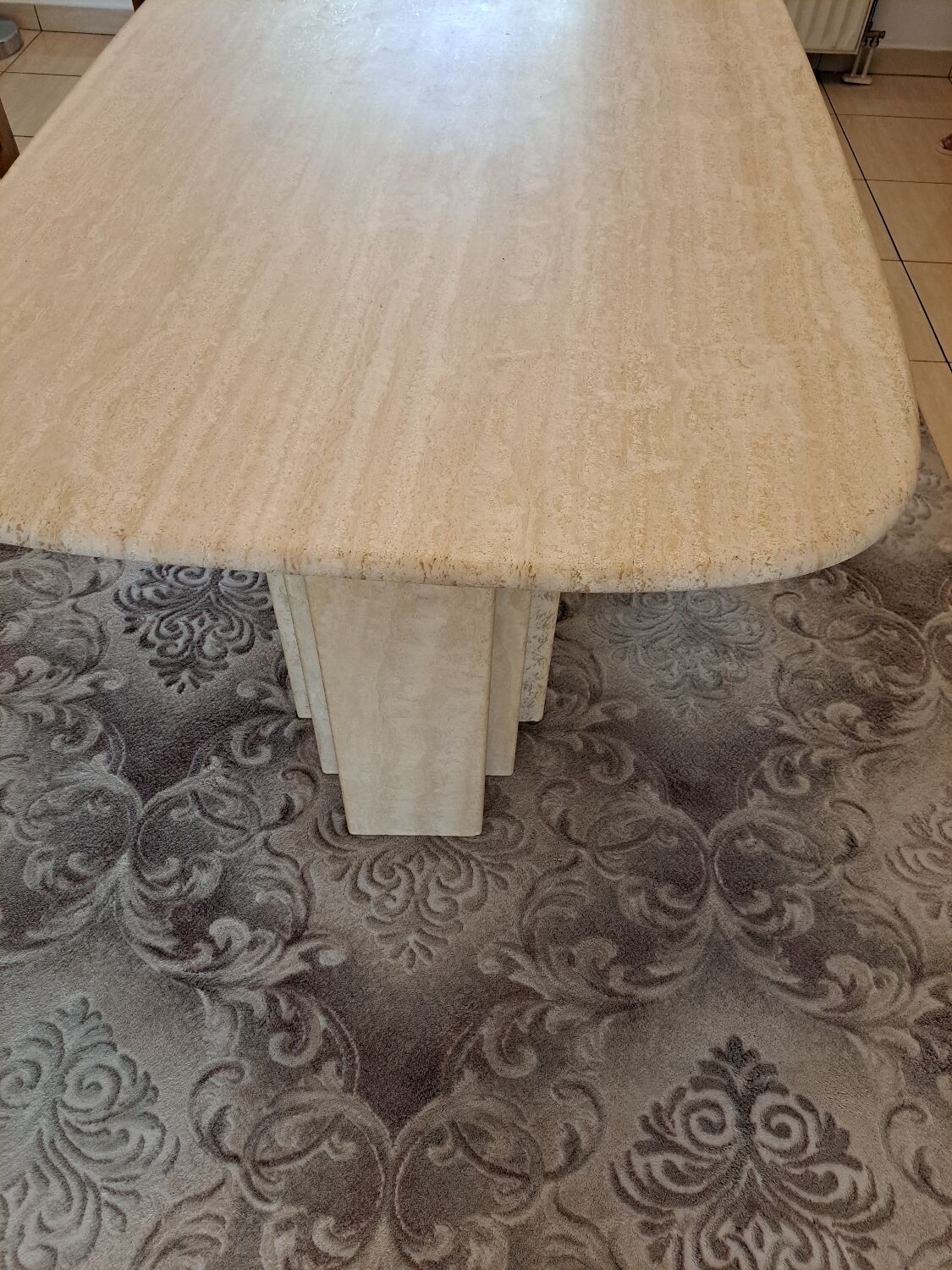 Travertine dining table.