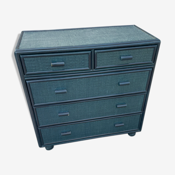 Blue wicker chest of drawers