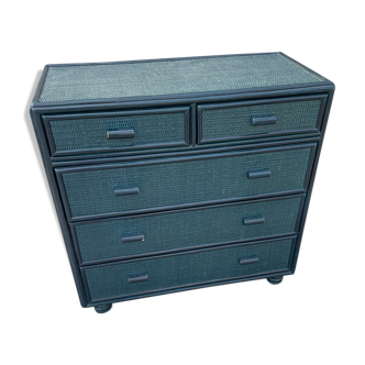 Blue wicker chest of drawers
