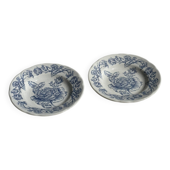 Lot de 2 assiettes C.P. à motif de fleur bleue