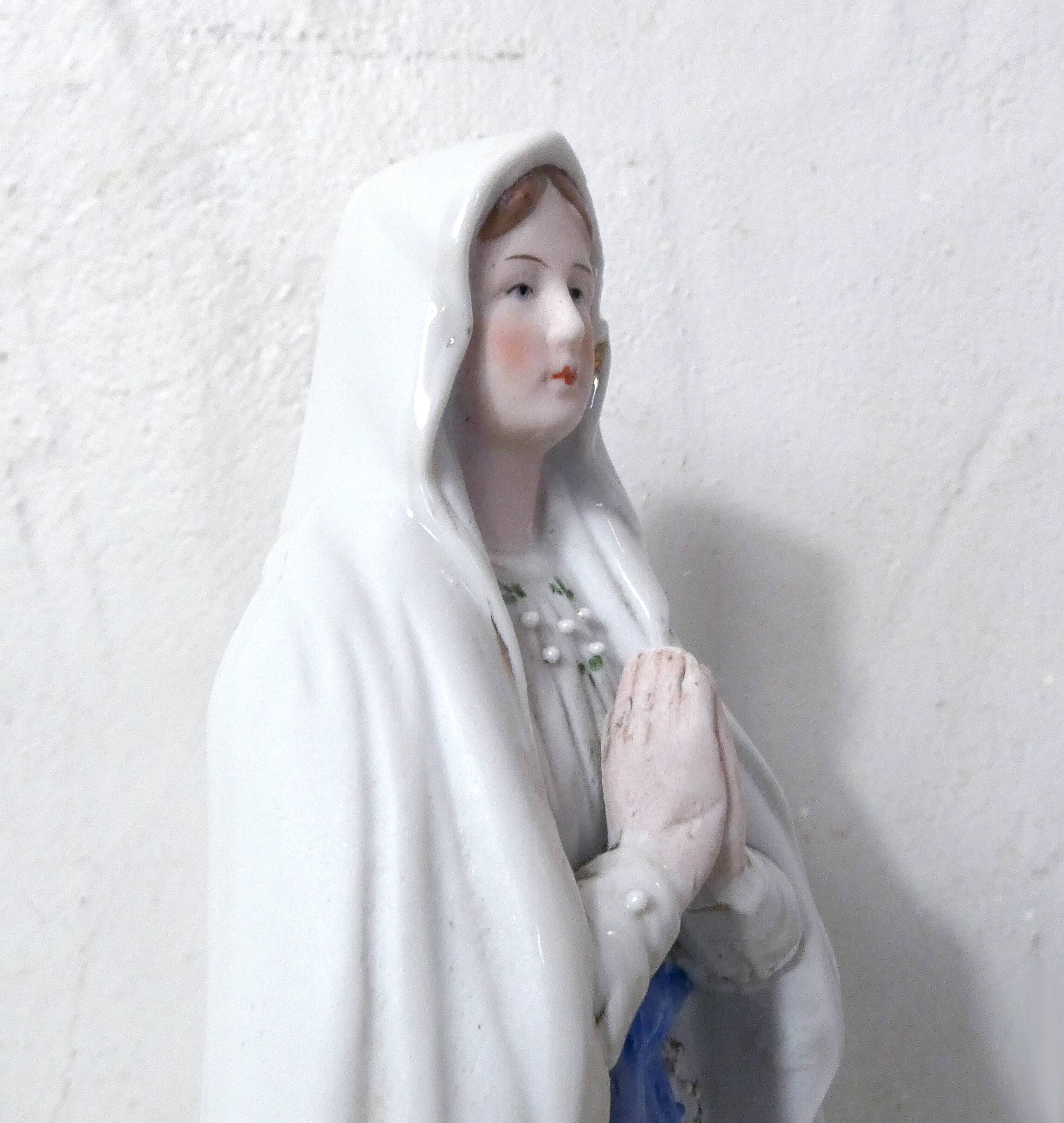 Antique Virgin Mary biscuit statue, 19th century