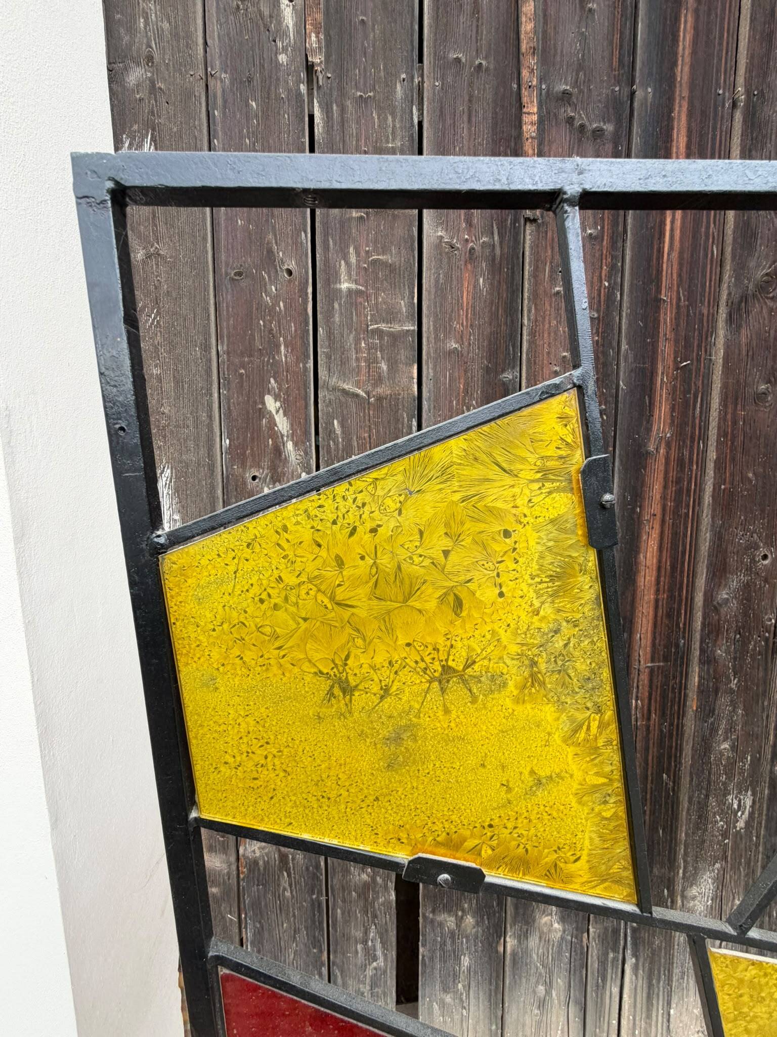 Mid-century modern geometric room divider with textured coloured glass, 1970s–1980s
