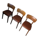 Lot de 3 chaises bistrot thonet bois courbé et skaï marron