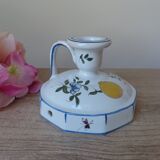 Malicorne earthenware candle holder by Emile Tessier with floral decoration