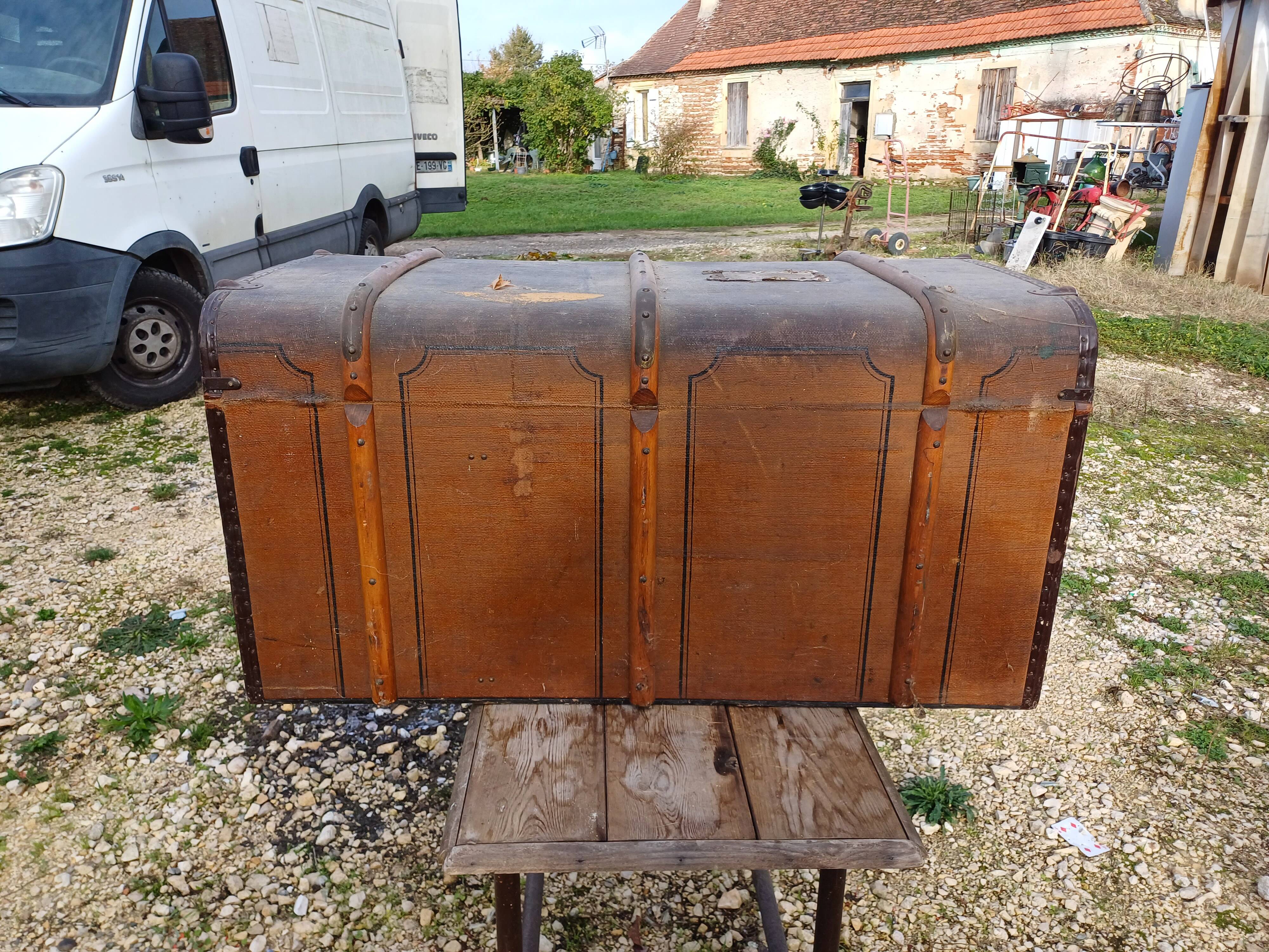 Old wooden travel trunk
