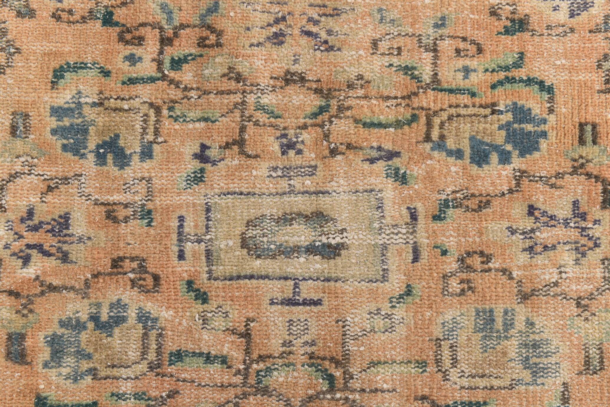 6x9 Vintage Orange & Blue Floral Pattern Turkish Vintage Rug, 180x275 Cm