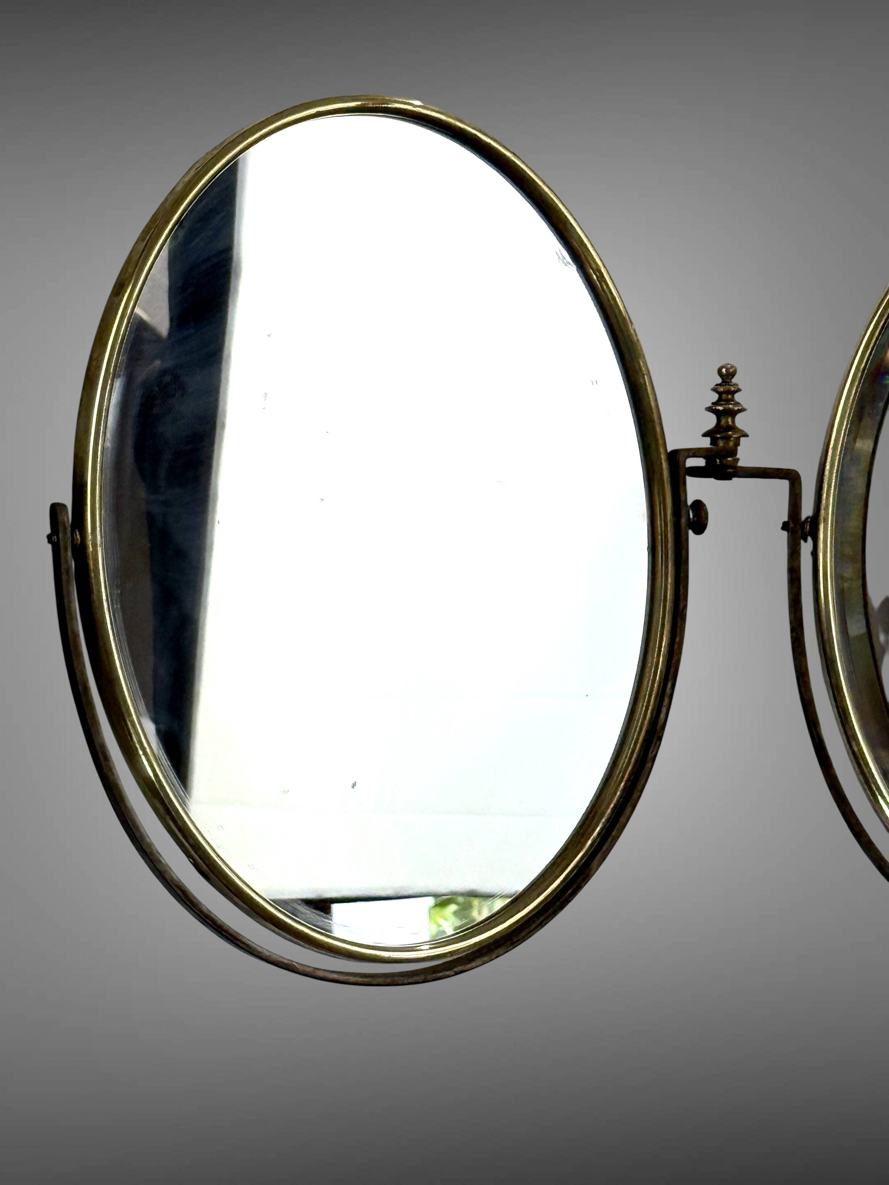 Miroir triptyque de barbier en laiton epoque napoleon iii réglable en haute