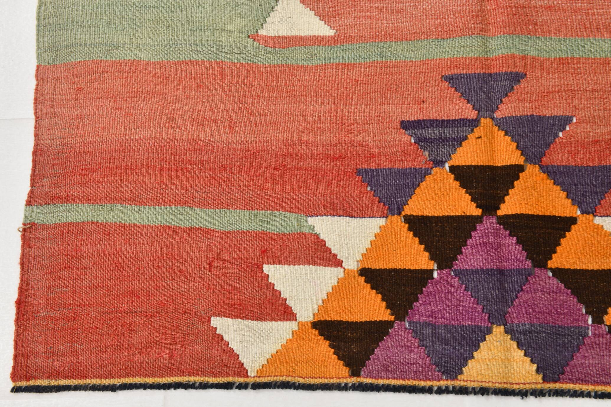 5x11 Kilim Long Wide Faded Samon Kilim Rug, Rare Style Anatolian Flatweave