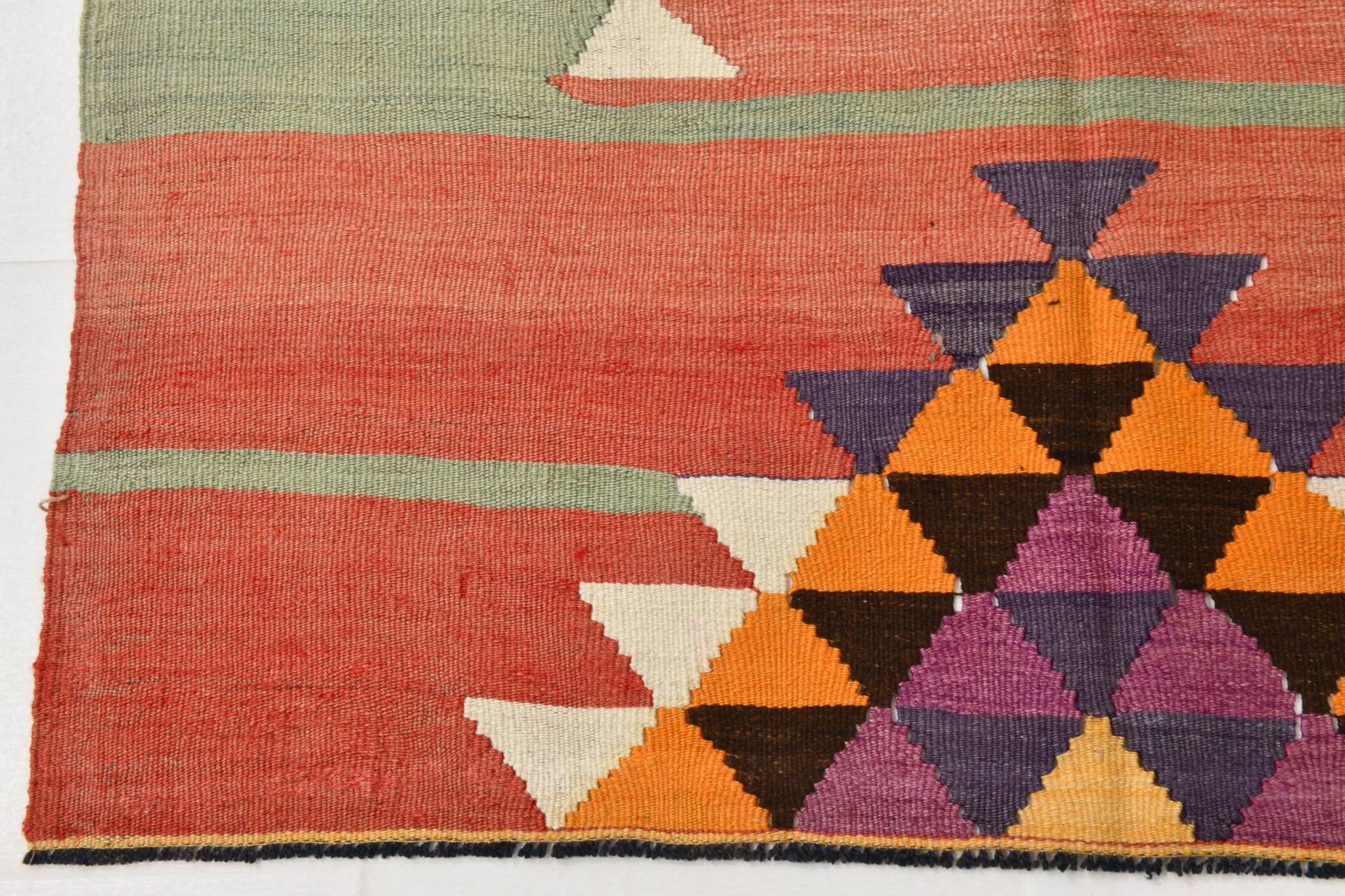 5x11 Kilim Long Wide Faded Samon Kilim Rug, Rare Style Anatolian Flatweave