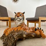Old vintage ceramic tiger 70s Italian design lying position