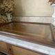 Large vintage tray, wood marquetry under glass