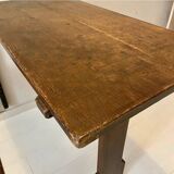 Art Deco German Wabi Sabi Brown Oak Prison Cell Table and Bench, 1930s, Set of 3