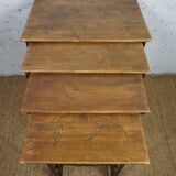 4 nesting tables in art nouveau wood with floral decor