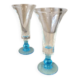 Paires de vases soliflores transparent pied bleu
