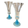 Paires de vases soliflores transparent pied bleu