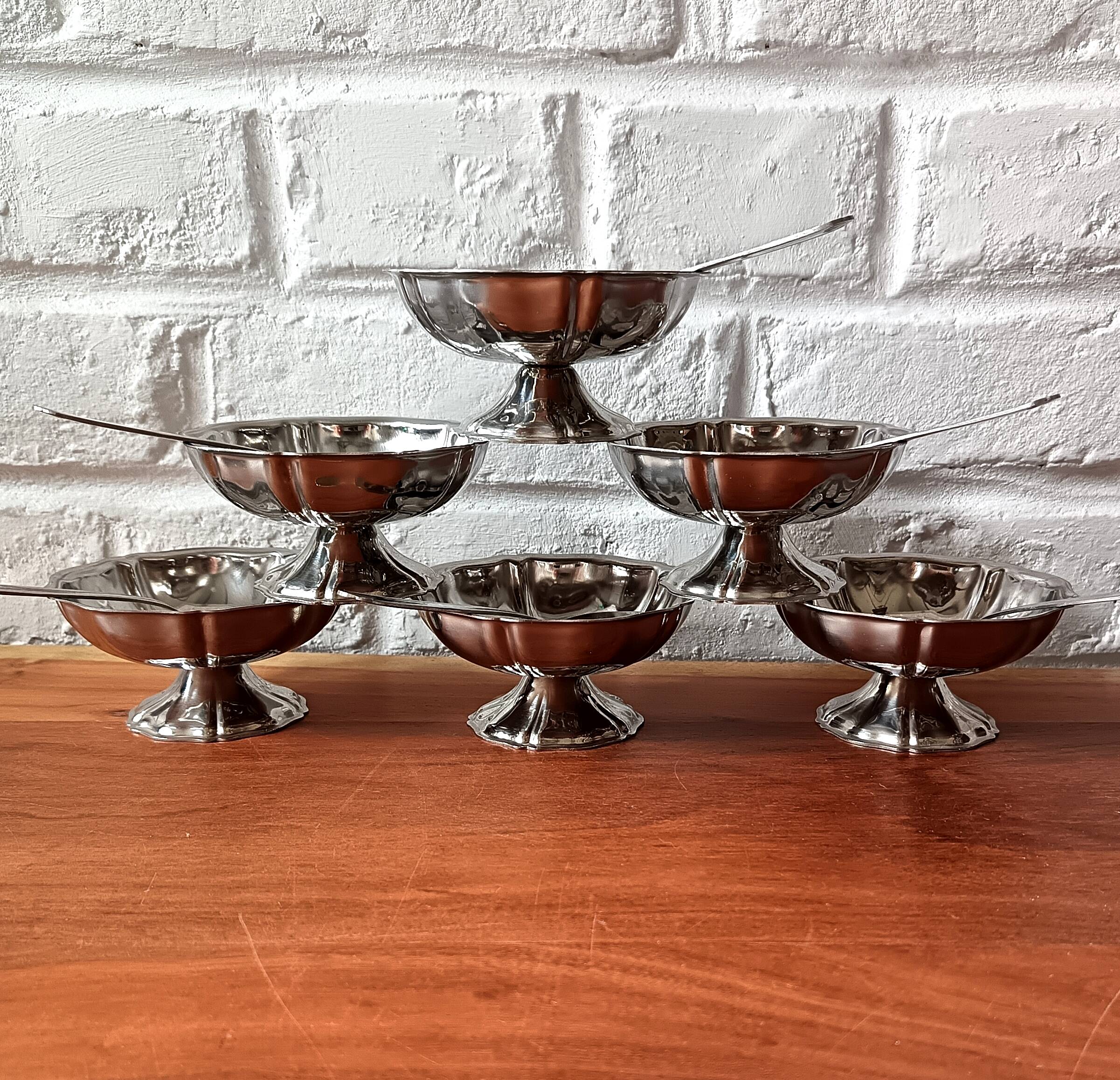 6 Guy Degrenne ice cream cups and spoons, Louis XV model