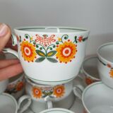 11 cups coffee and sugar pot décor lotus orange 70s
