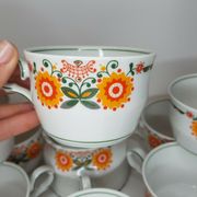 11 cups coffee and sugar pot décor lotus orange 70s