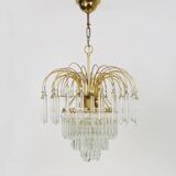 Large and old crown chandelier with pendants, 4 levels, 3 lights, 70s-80s