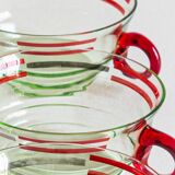 Set of six mouth-blown uranium glass cups, France, Mid-Century