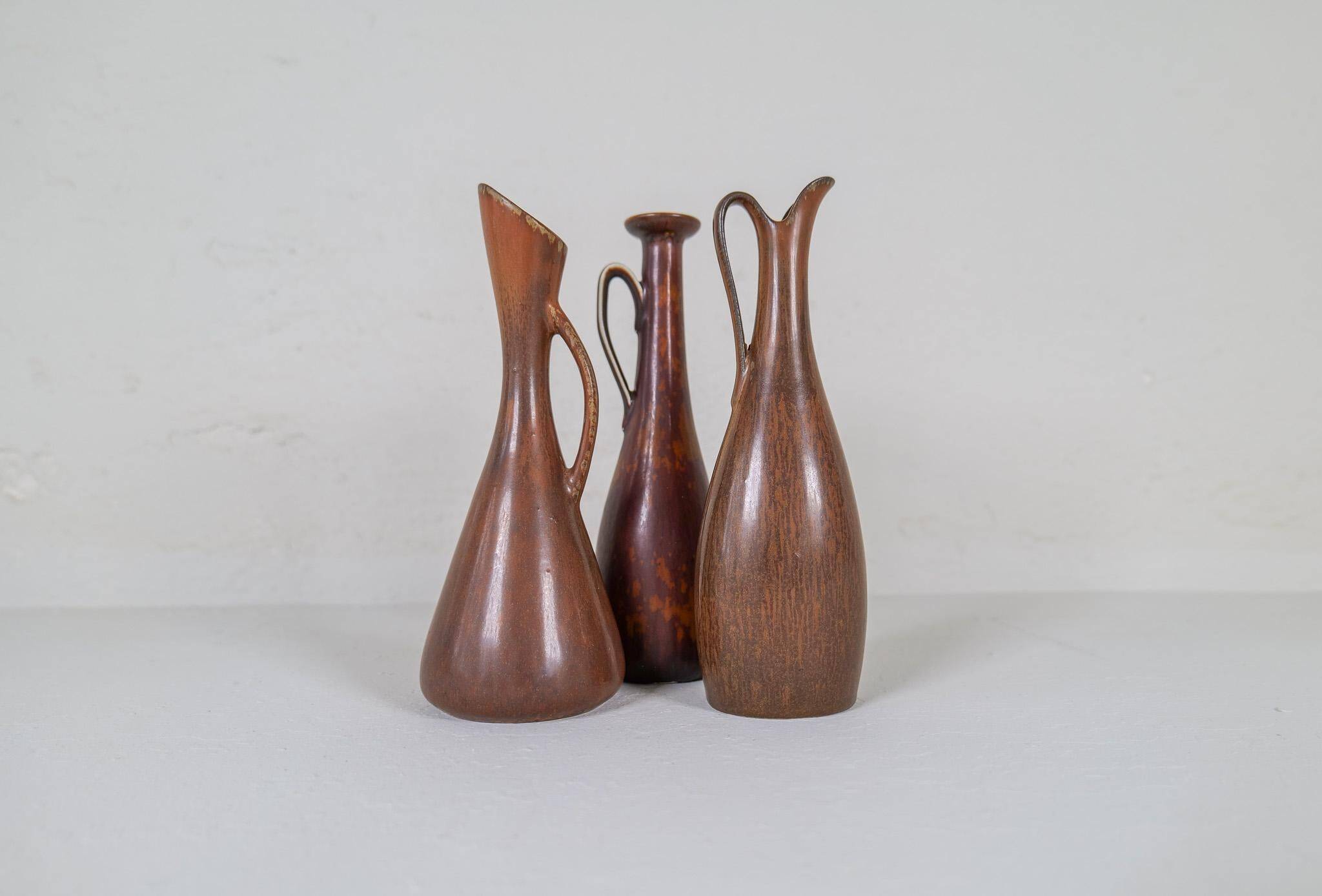 Mid-century modern set of 3 ceramic pieces by Rörstrand Gunnar Nylund, Sweden, 1950s.