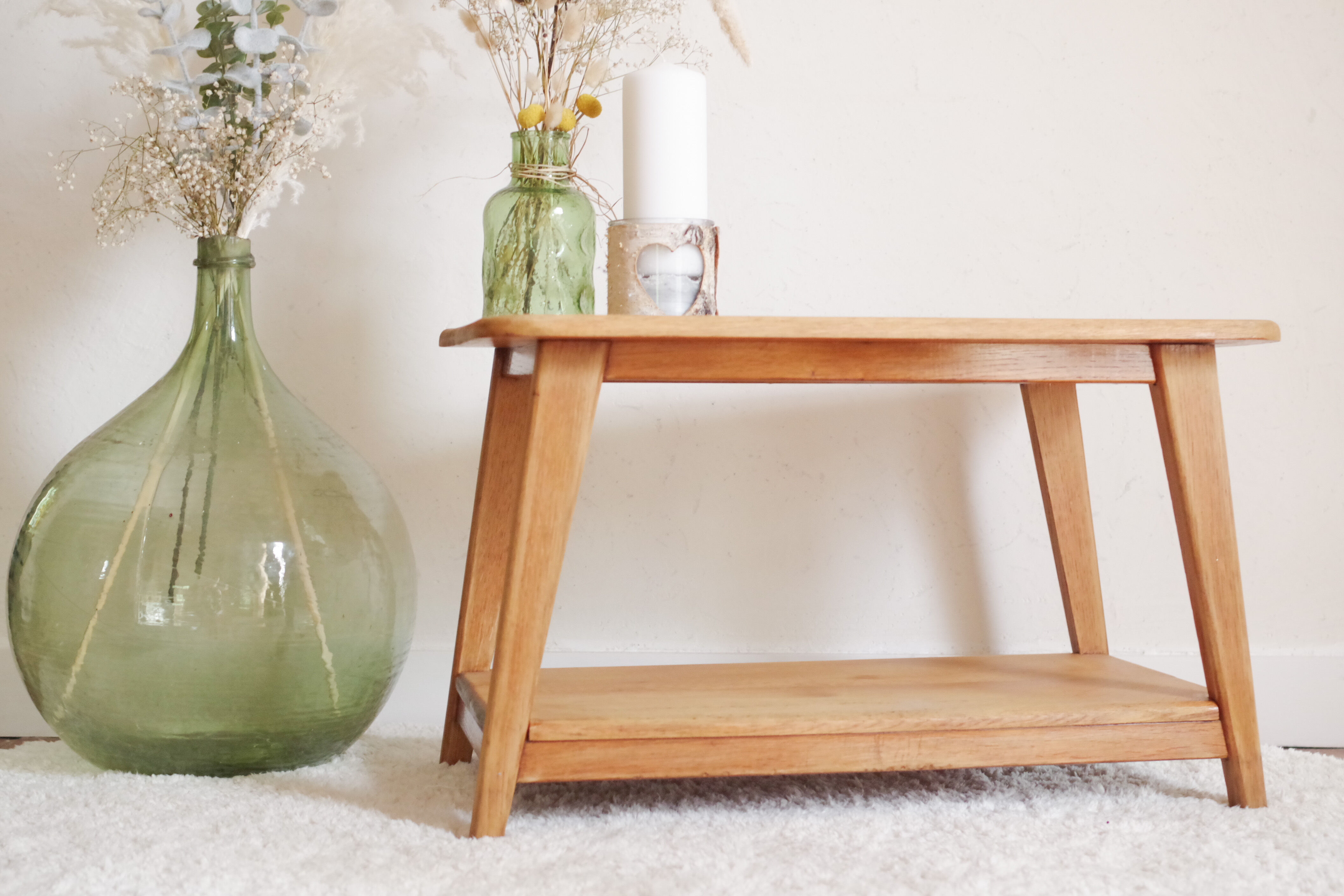 Oak coffee table with compass feet