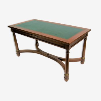 Table basse acajou cuir vert bronze style empire