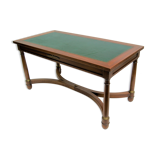 Mahogany coffee table, green leather, bronze Empire style
