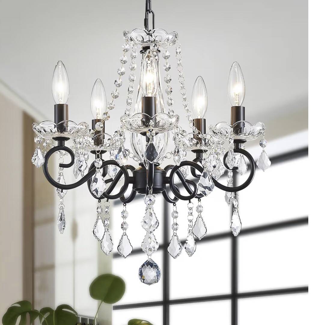 Crystal Chandelier with 5 Arms — Modern Style Black & Glass