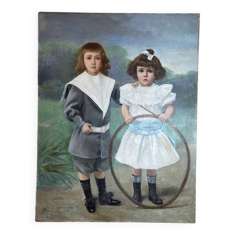 Oil on canvas Cyprien Boulet Portrait of children