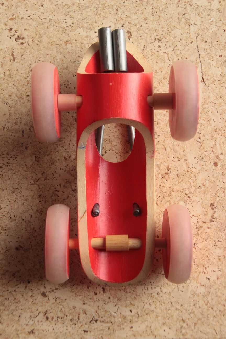 Wooden toy E Racer Hape formula 1 in red bamboo