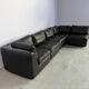 Vintage black leather modular sofa, 1970s