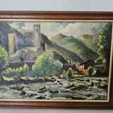 Painting - Oil on panel Mountain landscape river signed Gabriel Pinson