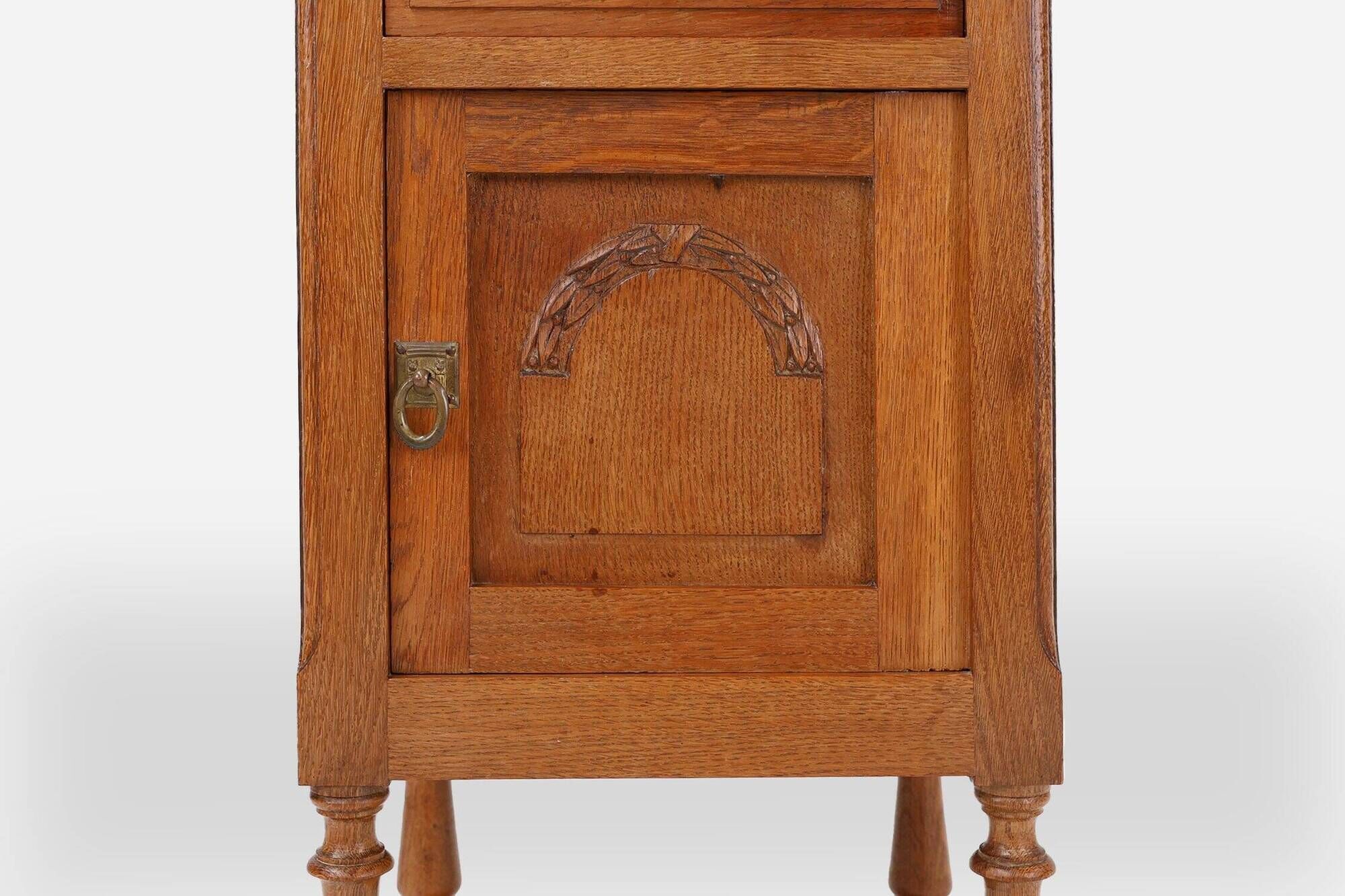 Art Deco Nightstand in Oak with Carrara Marble Top, France 1930s