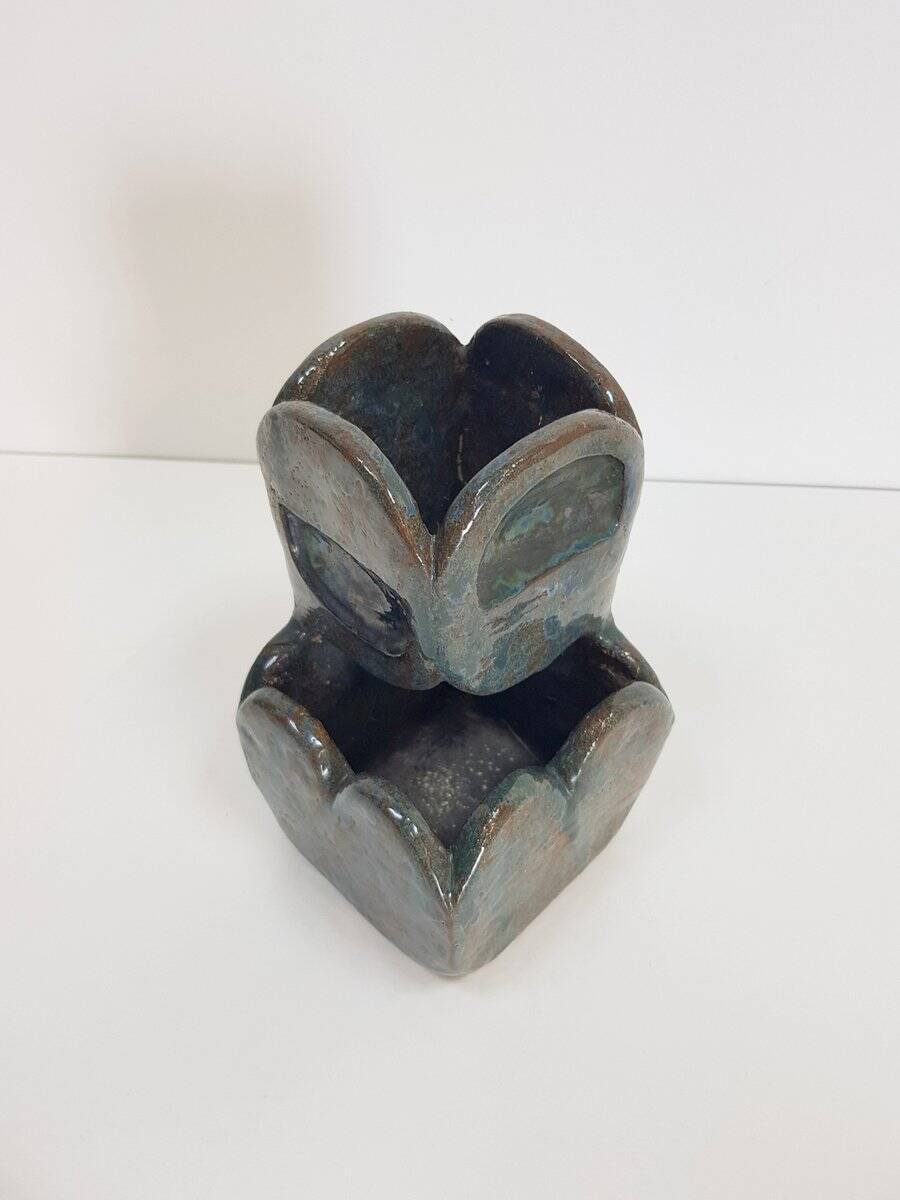 Brutalist Green Glazed Ceramic Flowerpot, 1960s