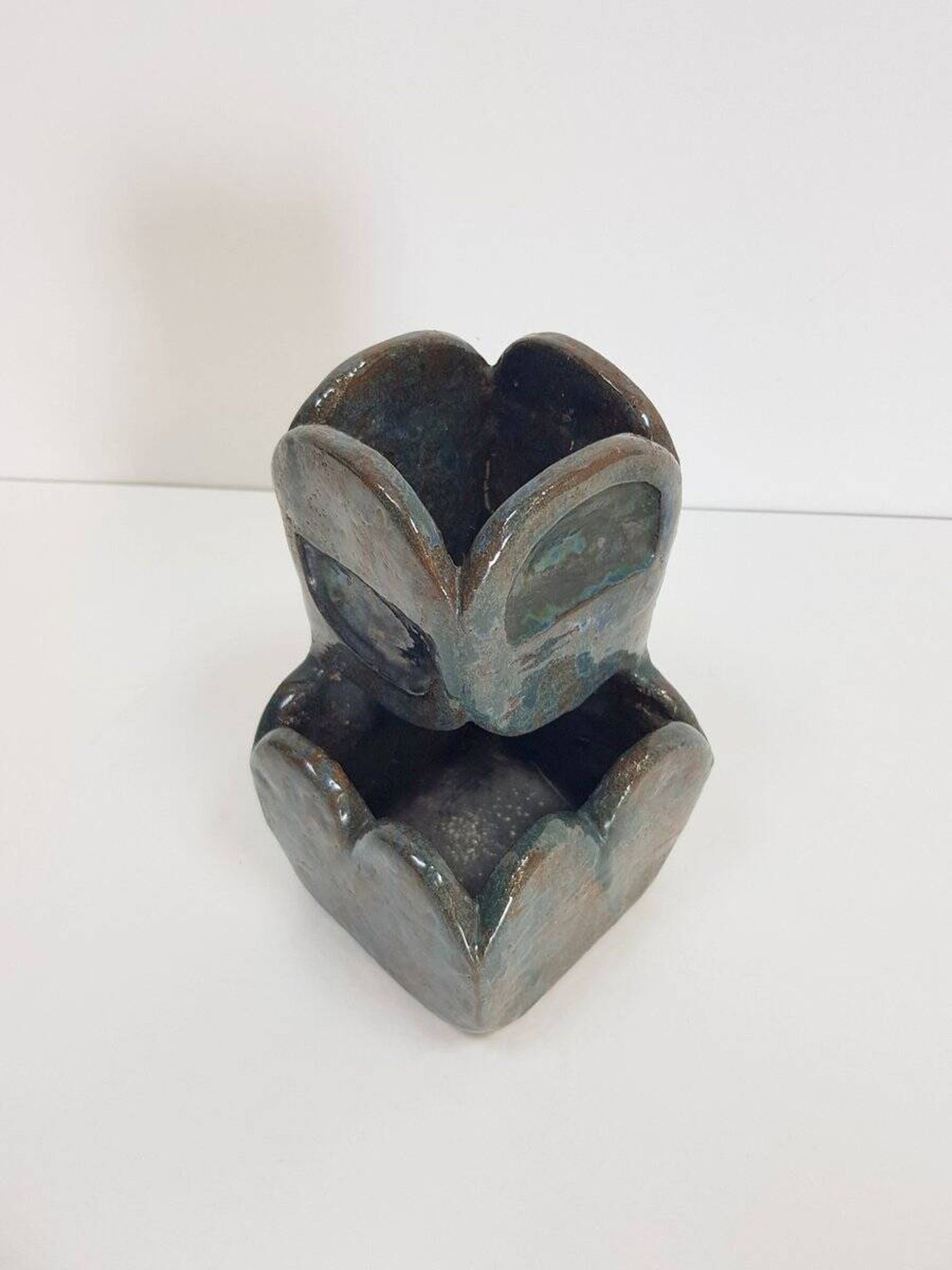 Brutalist Green Glazed Ceramic Flowerpot, 1960s
