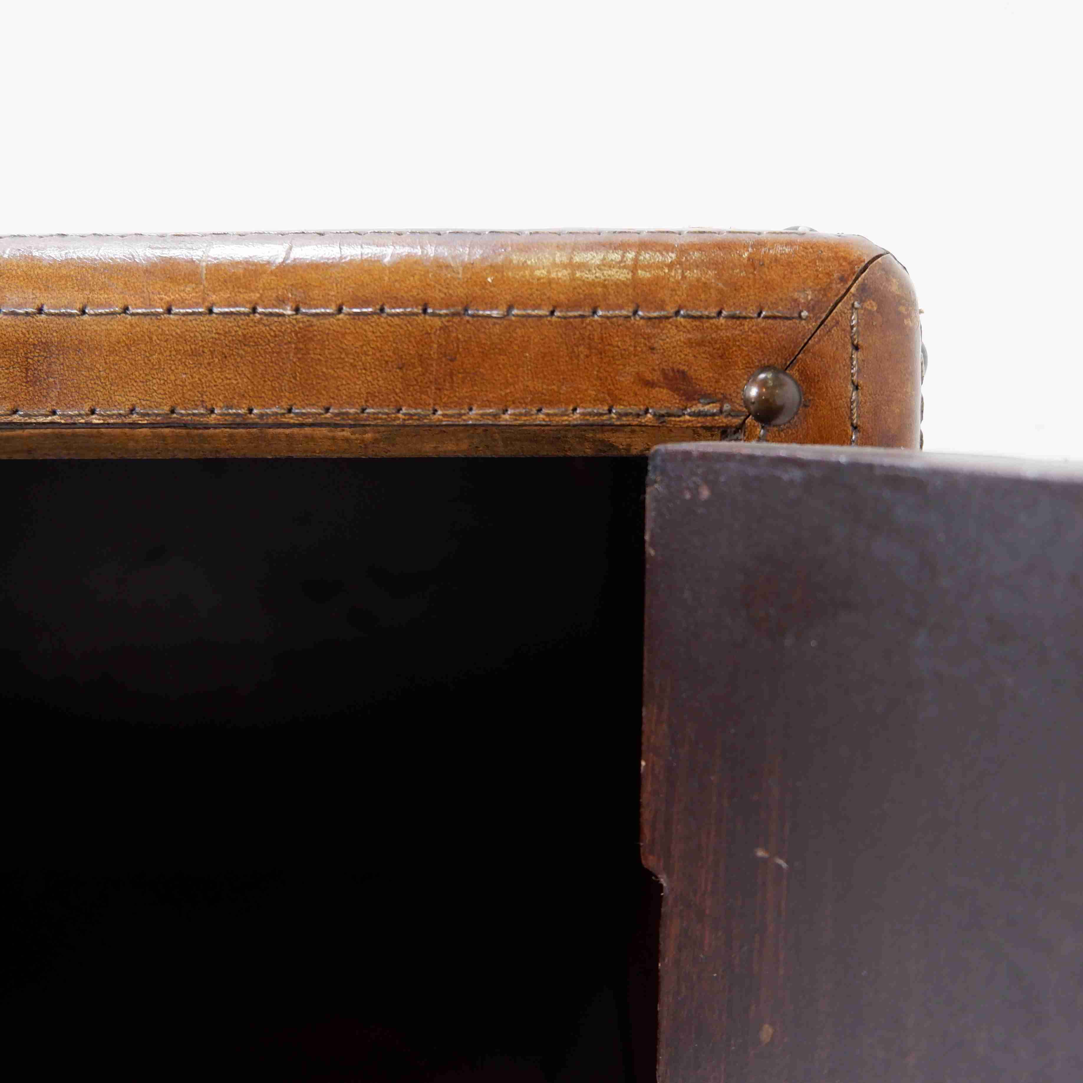 Vintage rattan and leather sideboard - 2 doors - ball feet chest