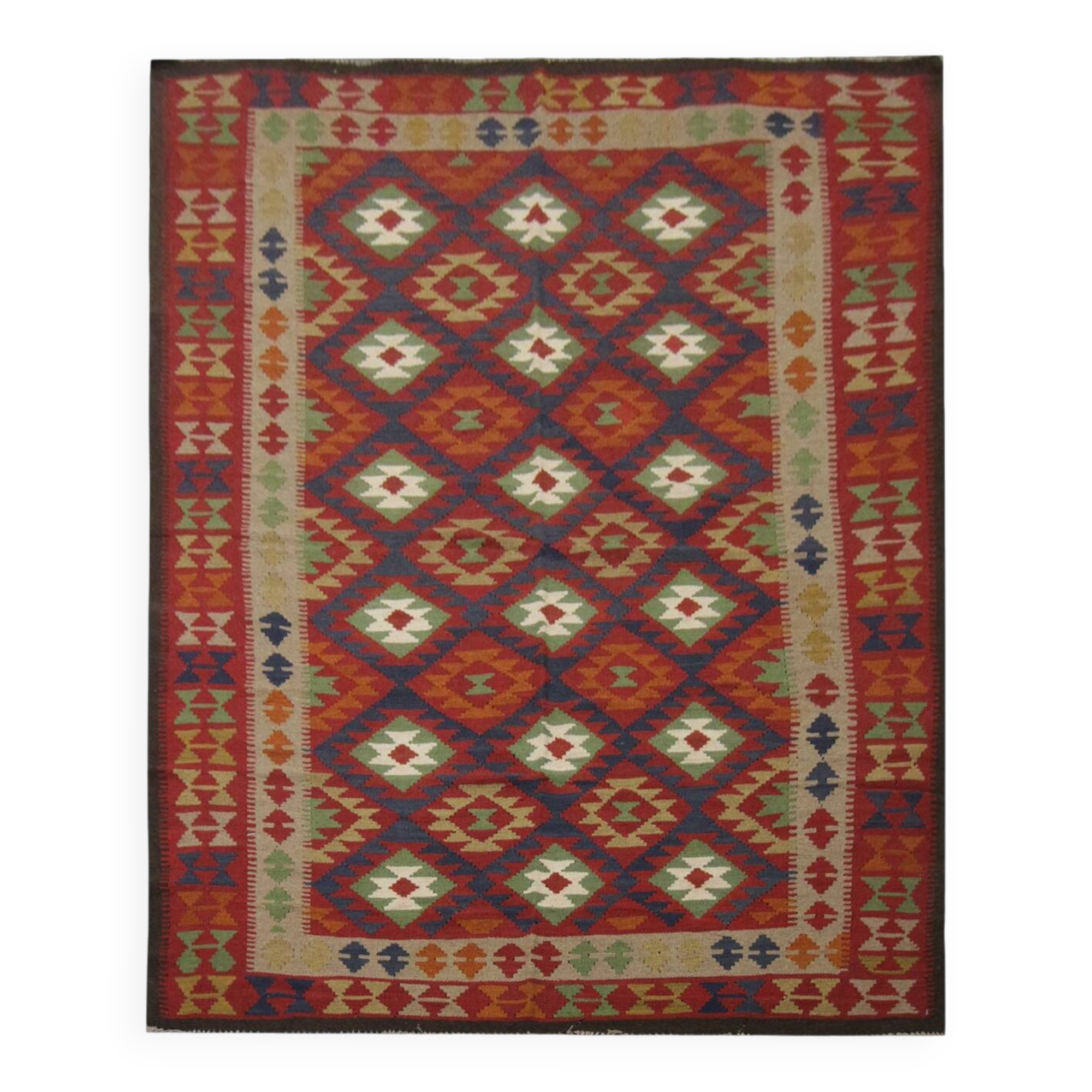 Burgundy Wool Kilim Rug, Large Afghan Tribal Flatweave 304x200cm