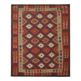 Burgundy Wool Kilim Rug, Large Afghan Tribal Flatweave 304x200cm