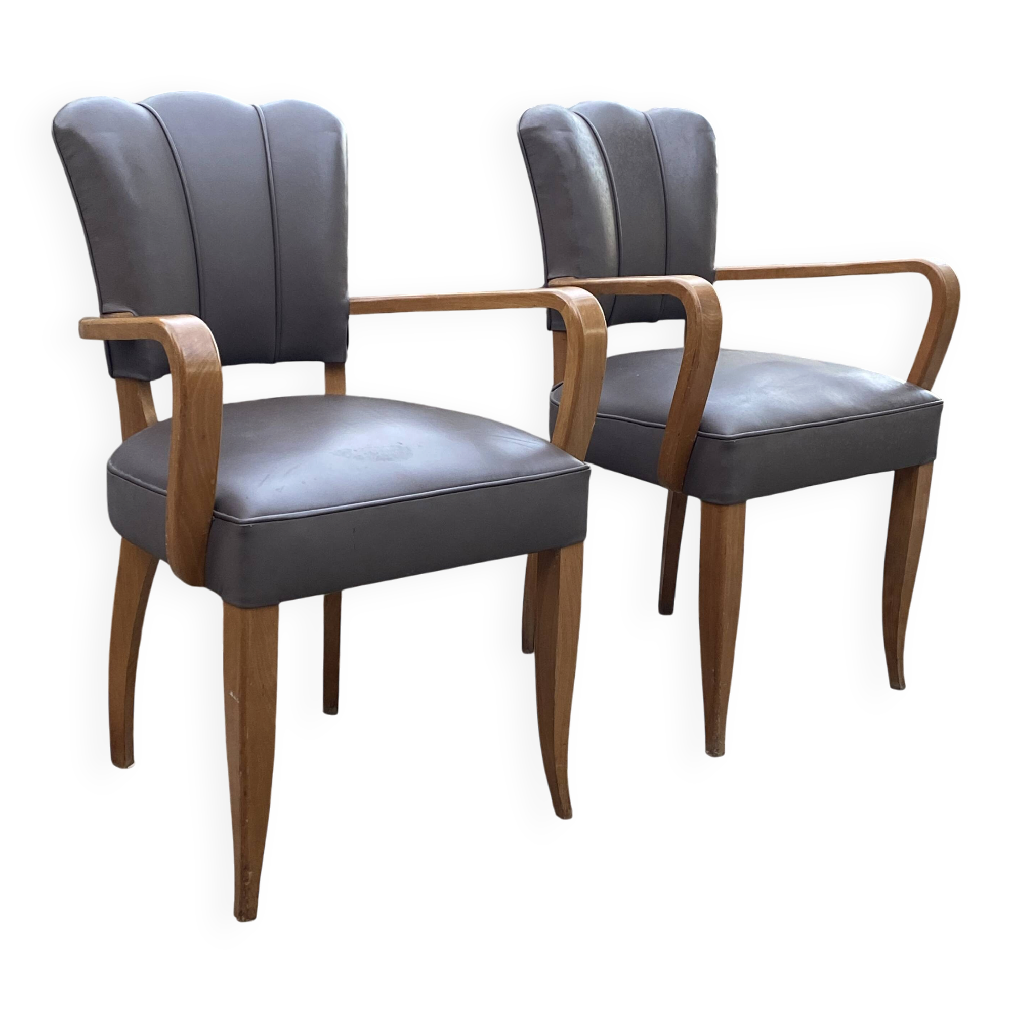 Pair of vintage bridge armchairs in genuine leather