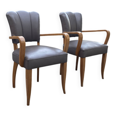 Paire de fauteuils bridge vintage cuir veritable