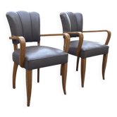 Paire de fauteuils bridge vintage cuir veritable