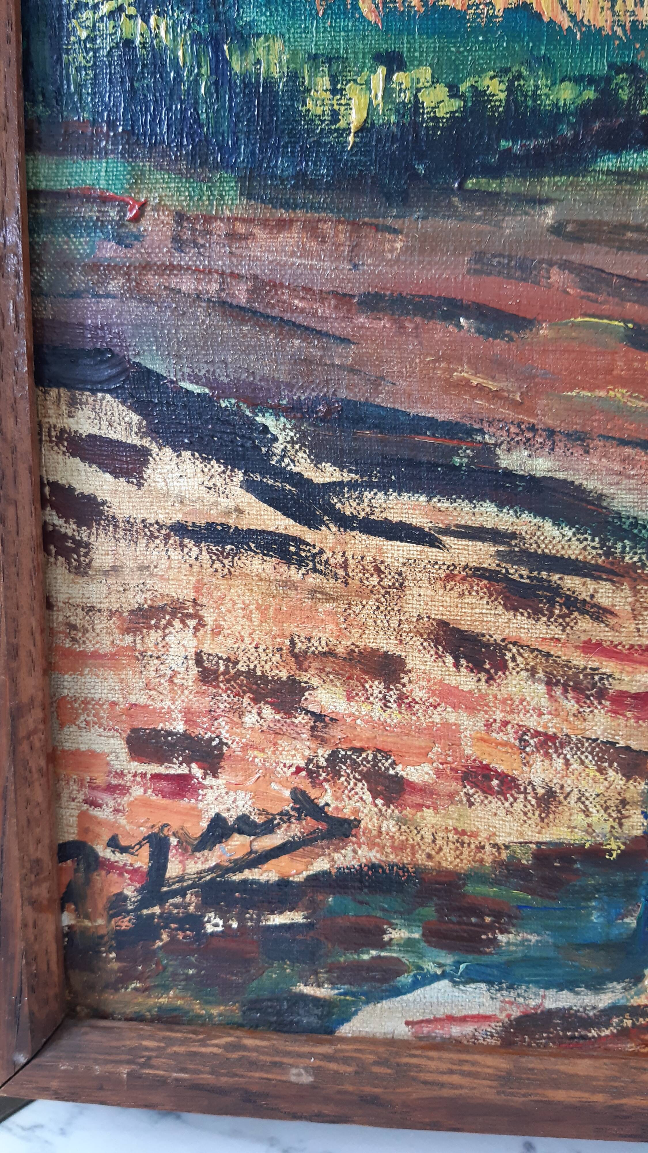 Oil painting on canvas landscape expressionist trees 30-40s signed