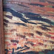 Oil painting on canvas landscape expressionist trees 30-40s signed