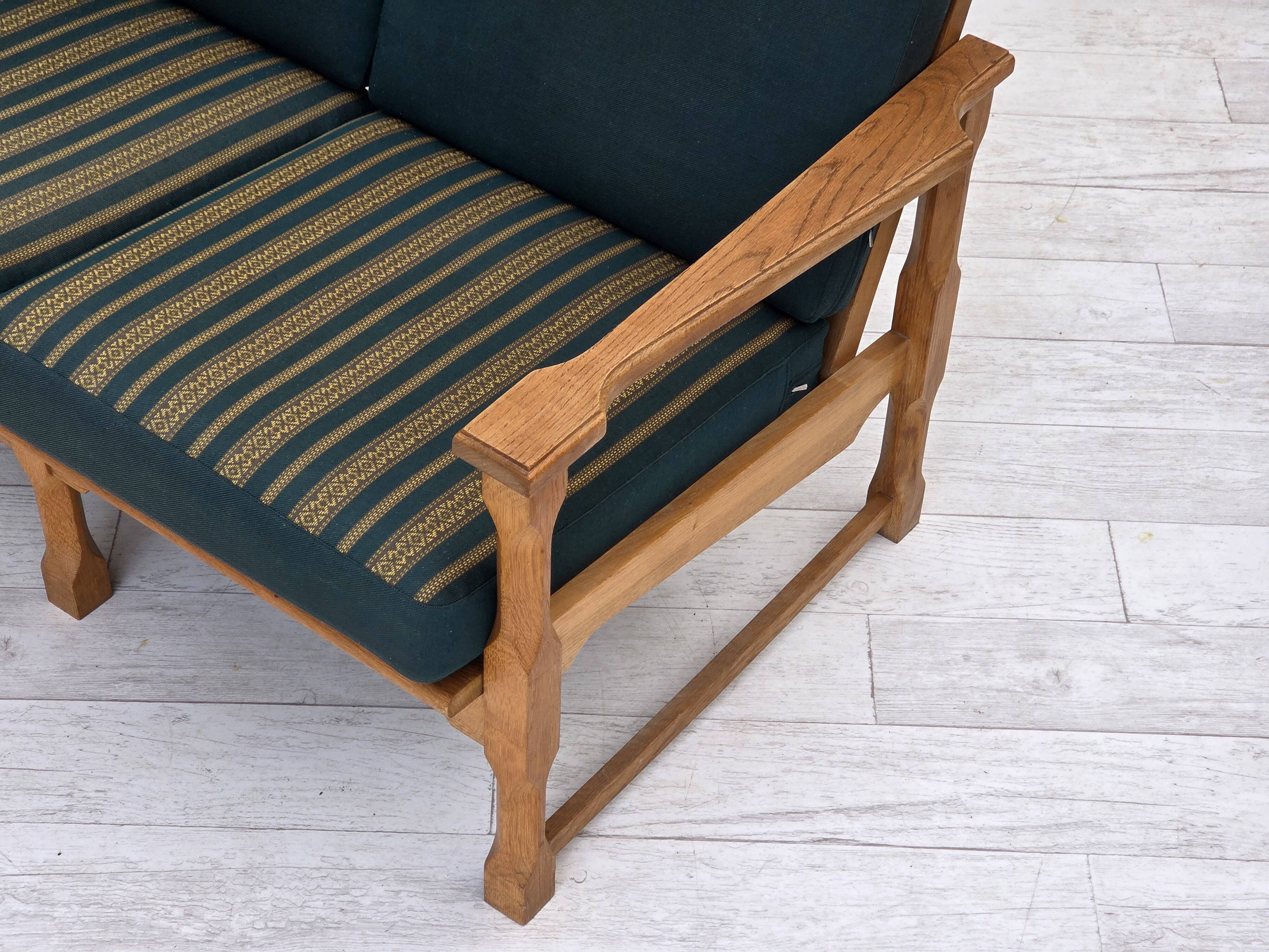 1970s, Scandinavian 2-seater sofa, furniture wool, solid oak wood.