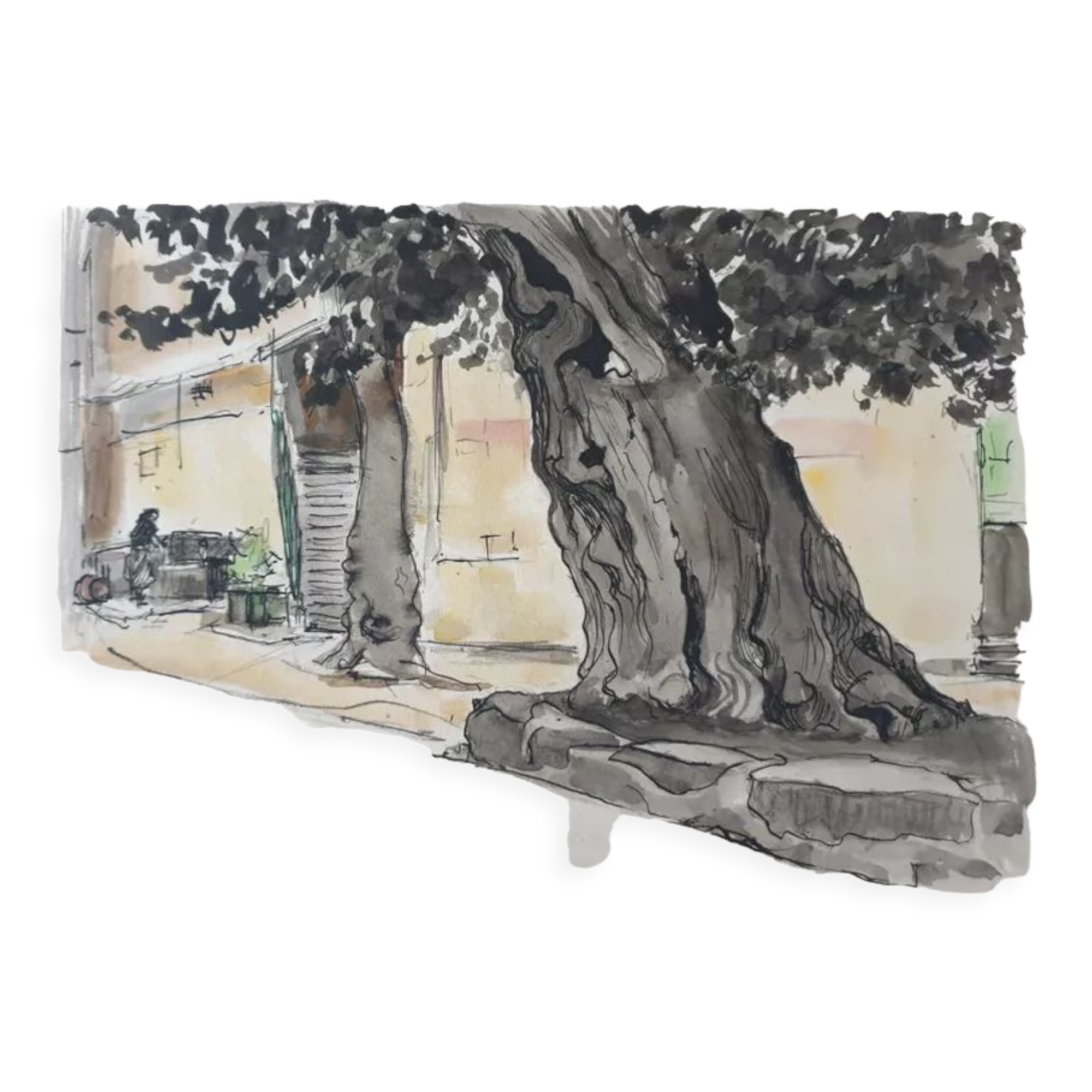 André Duculty (1912-1990) Watercolor on paper "Place de l'ormeau à Ramatuelle" Signed below