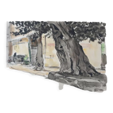 André Duculty (1912-1990) Watercolor on paper "Place de l'ormeau à Ramatuelle" Signed below