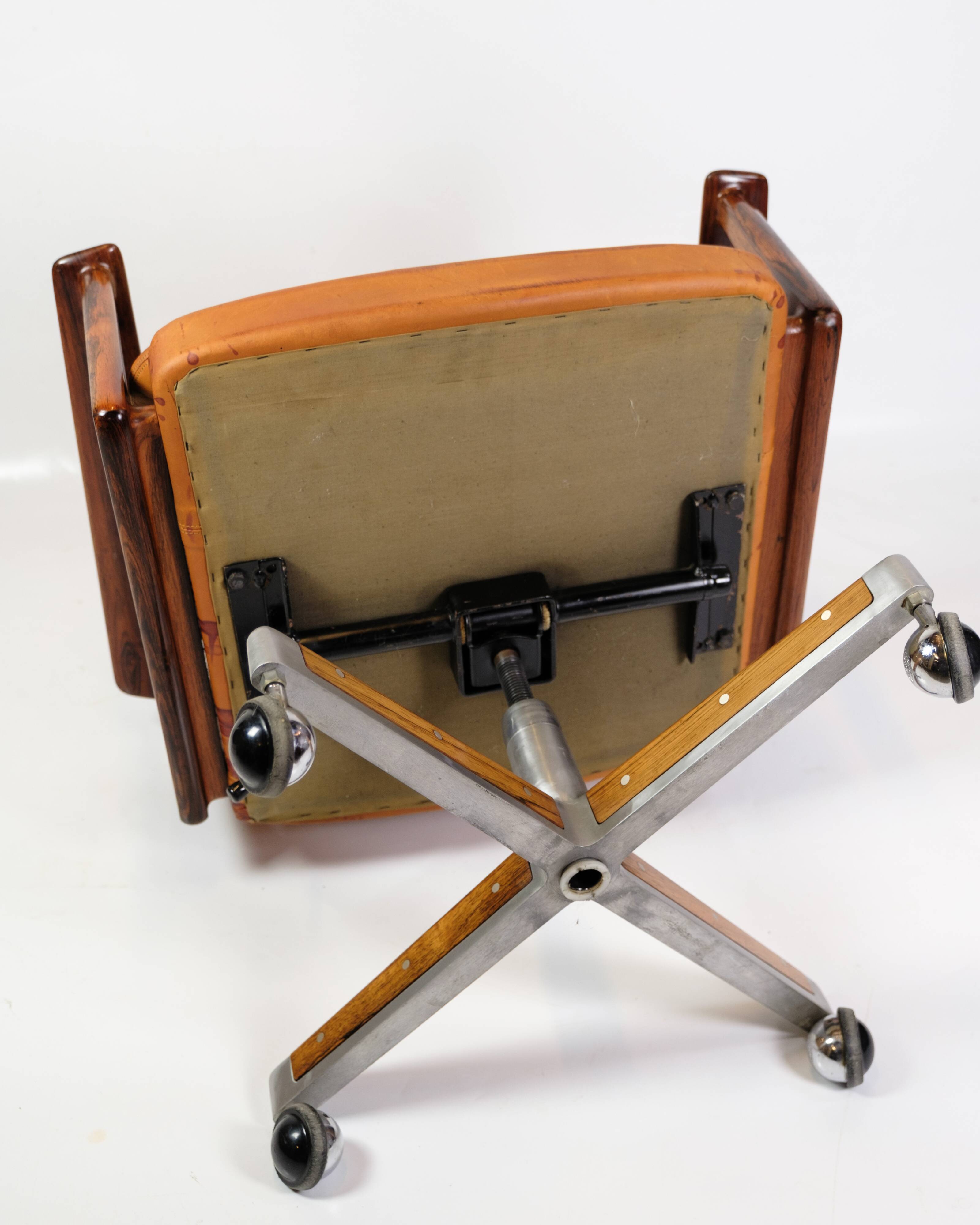 Office Chair Model 419 Made In Rosewood With Cognac Leather Seat By Arne Vodder For Sibast from 1960